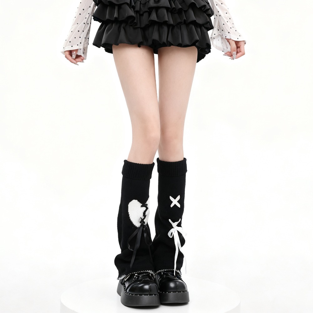 Boot Sock Slouchy - Вязаные гетры Y2K с сердечками и